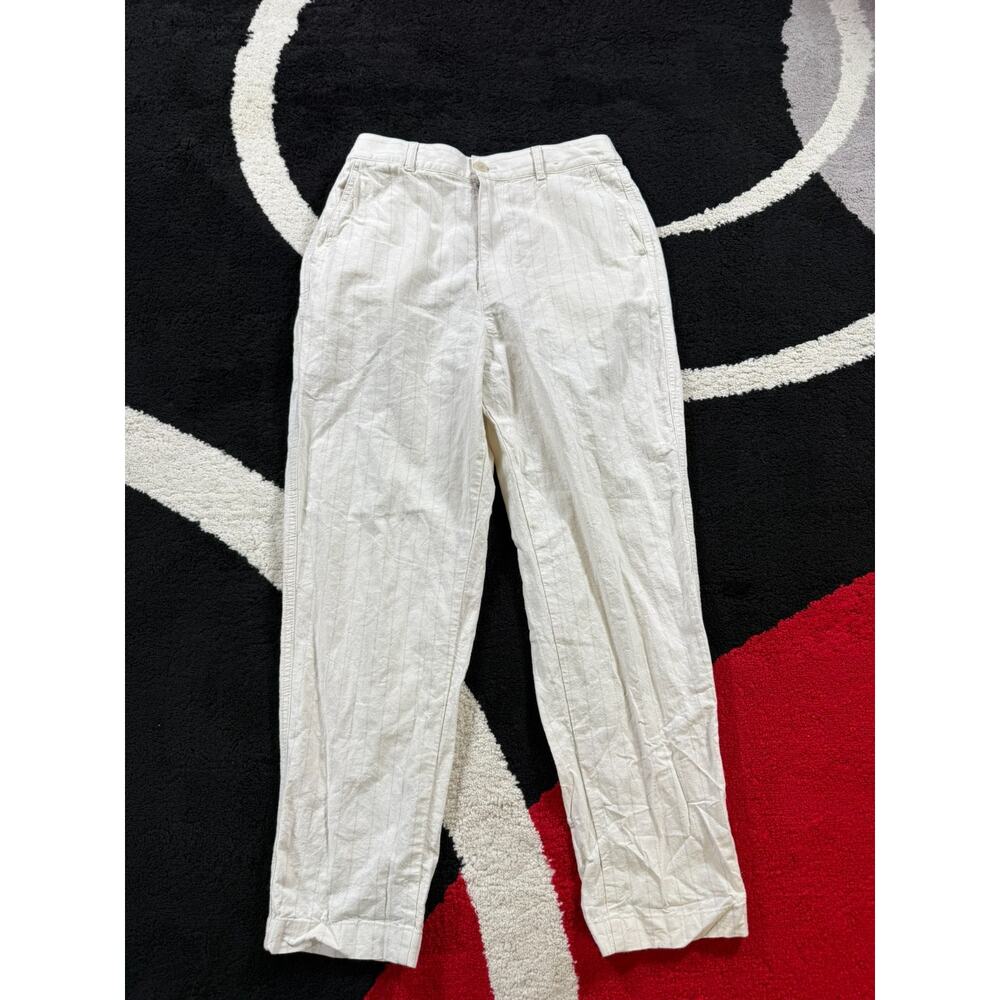 UNIQLO Pants Mens 28x27 Linen Cream Casual Beach Trousers Elastic Waist